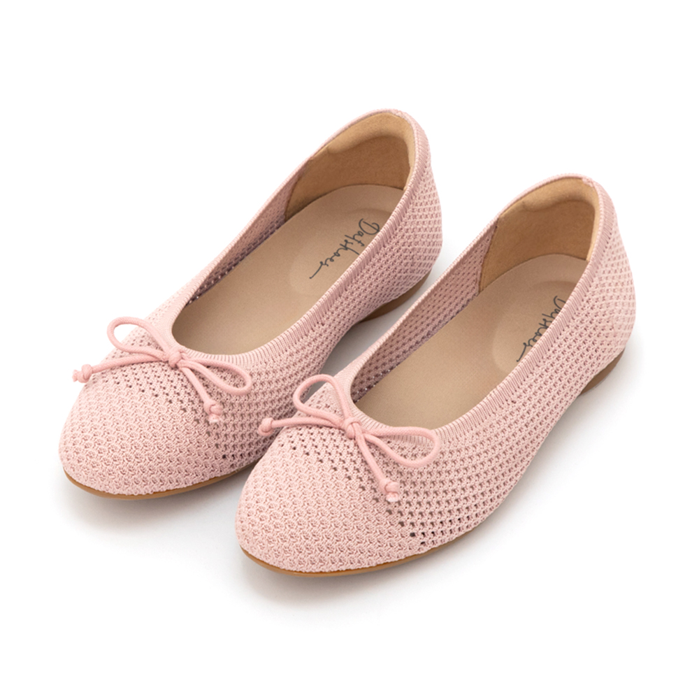【3D零感雲織鞋】蝴蝶結圓頭芭蕾娃娃鞋 裸膚粉