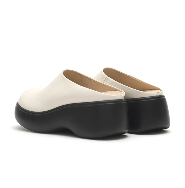 Plain Lightweight Thick Sole Mules Beige