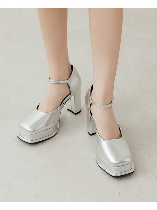 Platform Mary Jane Heels Silver