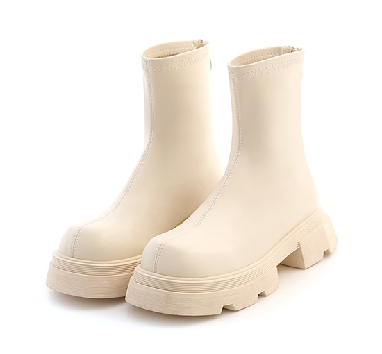 Plain Zig-Zag Sole Slimming Boots Vanilla