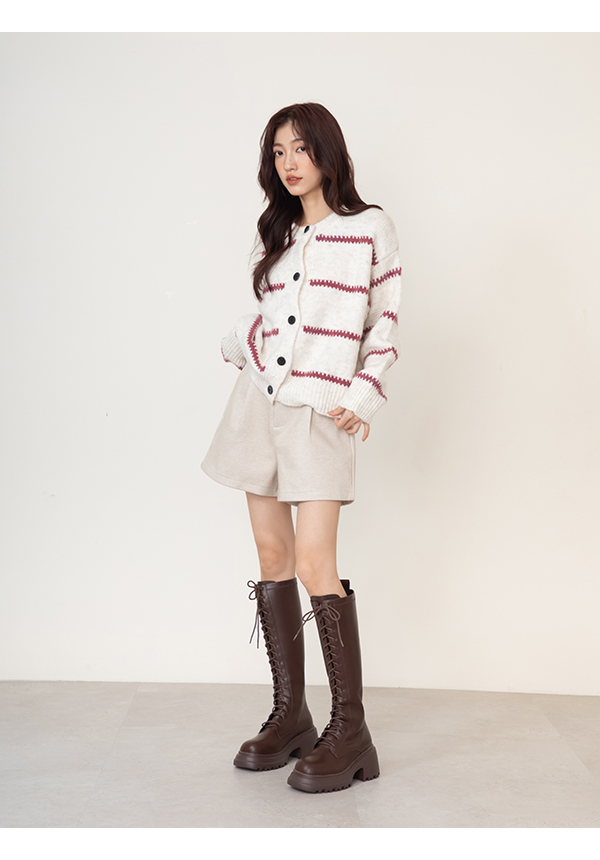 女團風輕量厚底綁帶長靴 咖啡色