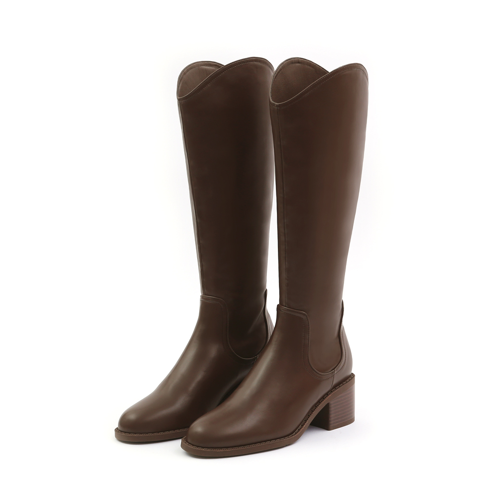 V-Cut Memory Foam Slim Long Boots Dark Brown