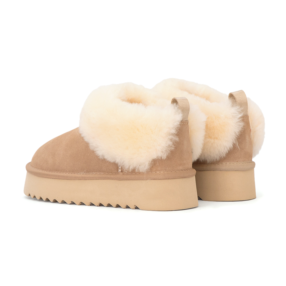 暖暖泡芙厚底翻毛真皮雪靴 米色