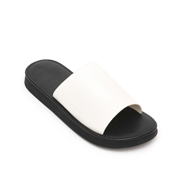 Minimalist Wide Strap Thick Sole Slippers White