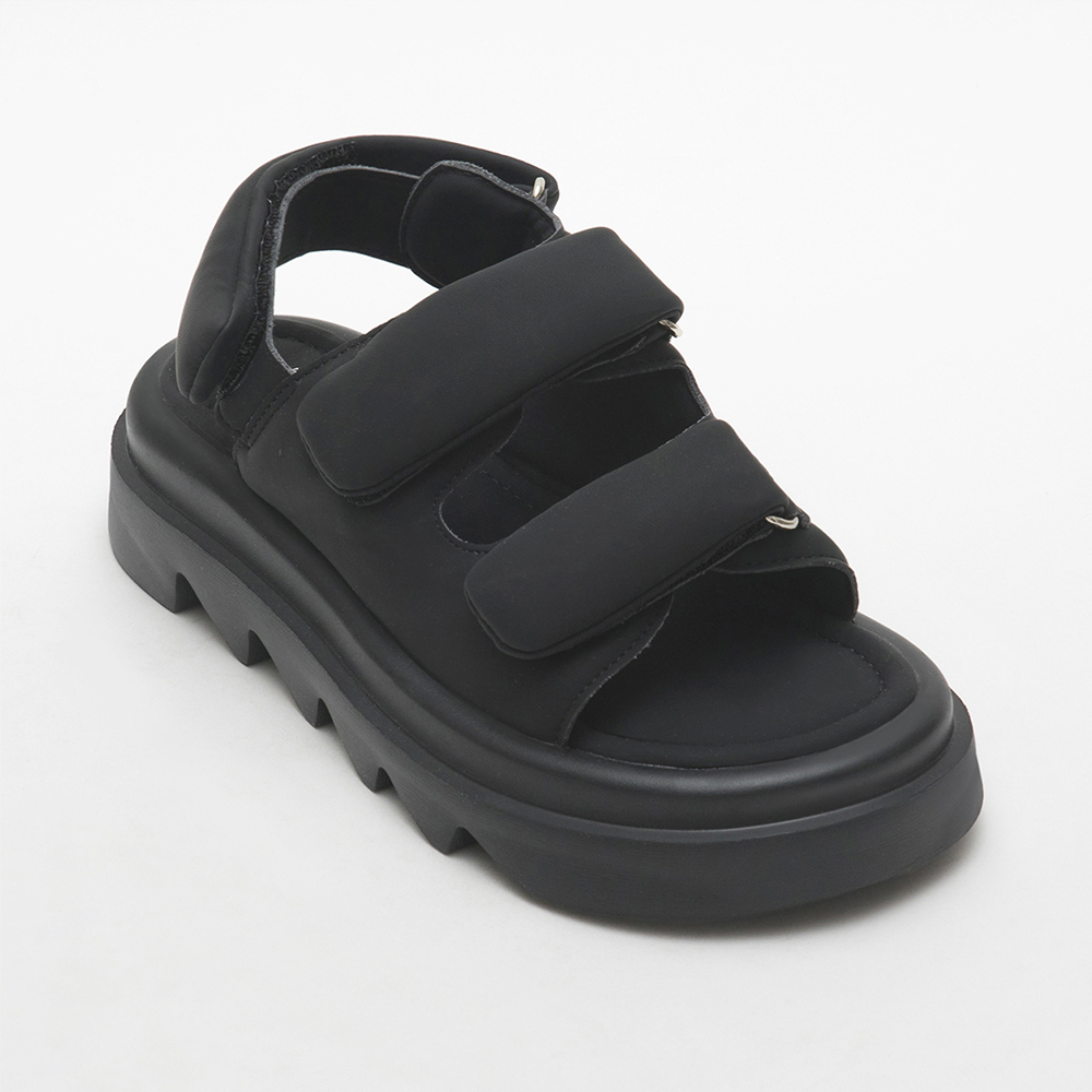 Wide Band Velcro Sponge Soft Sandals Black