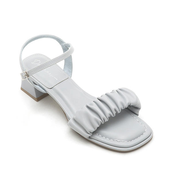 雲朵抓皺泡芙軟墊中跟涼鞋 冰河藍