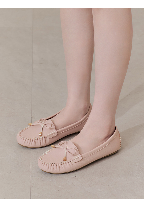 Soft MIT Bow Loafer Moccasins Nude pink