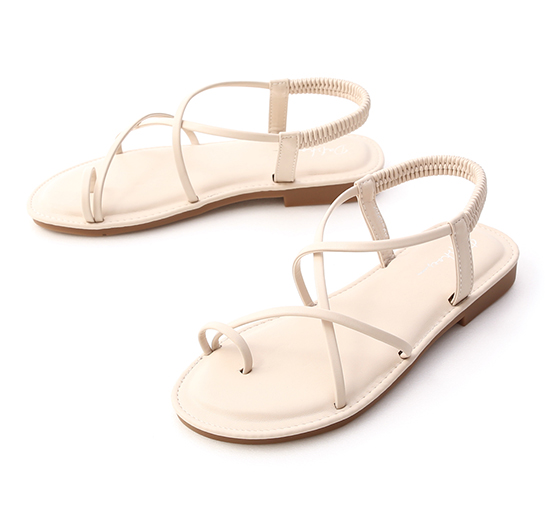 Strappy Toe Loop Cushioned Sandals French Vanilla White