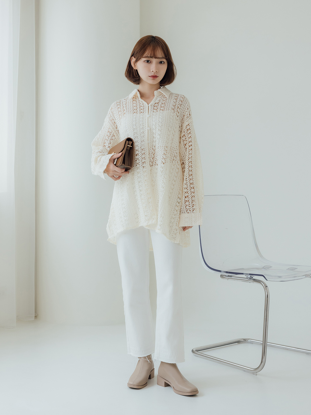 百搭時尚．中車線方頭木紋跟襪靴 奶茶杏