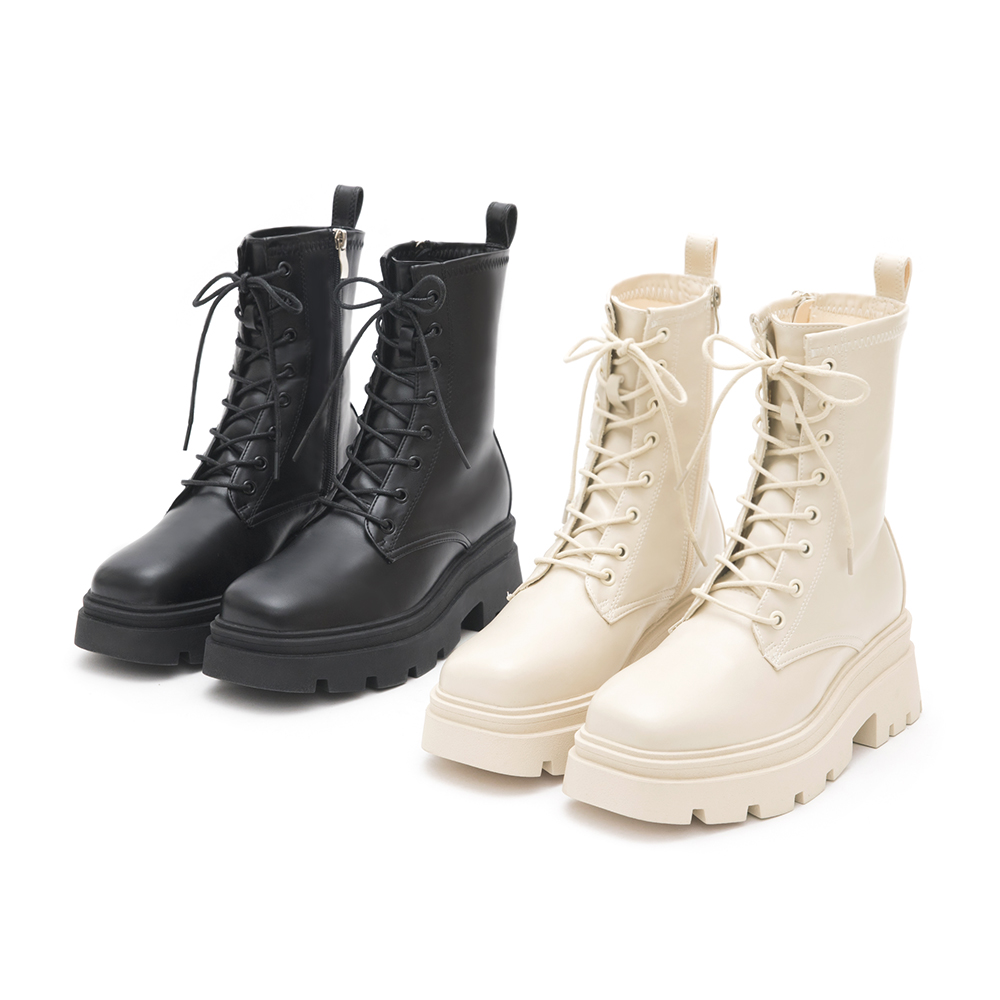 Chunky Sole Lace-up Boots Vanilla