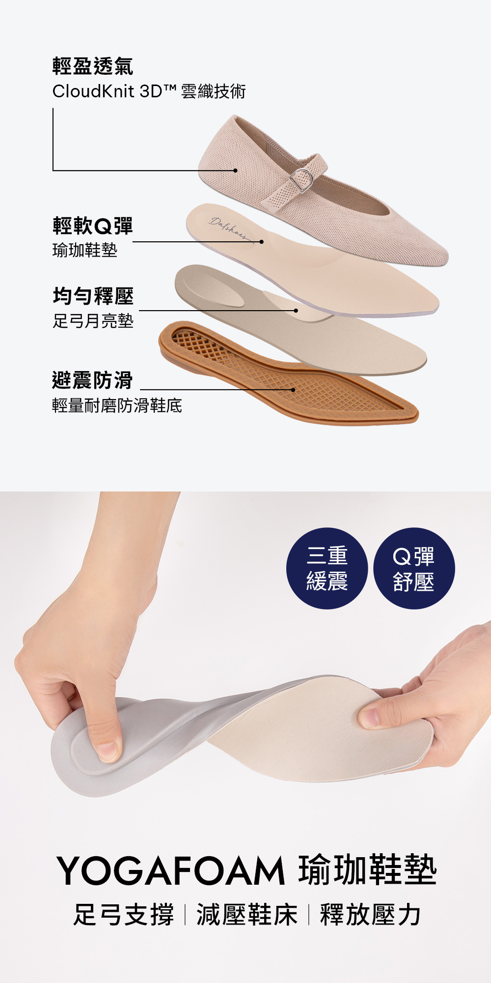 【3D零感雲織鞋】尖頭瑪莉珍鞋 裸膚粉