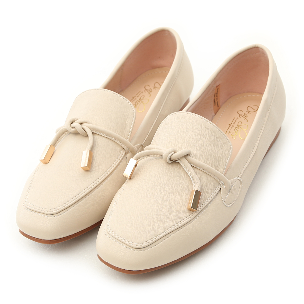 Tie Detail Soft Faux Leather Loafers Off-White │ D+AF Official Online Shop