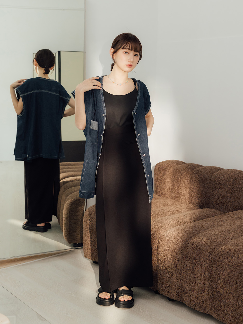 寬帶魔鬼氈空氣海綿啵啵Q軟涼鞋 黑