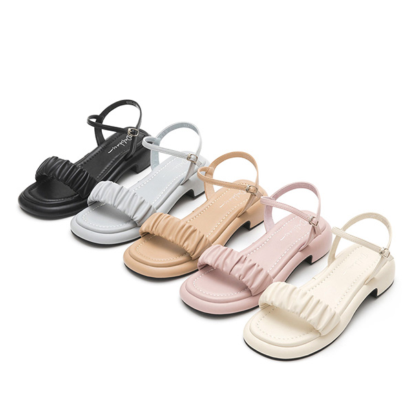 Marshmallow Single Strap Ruched Sandals Vanilla