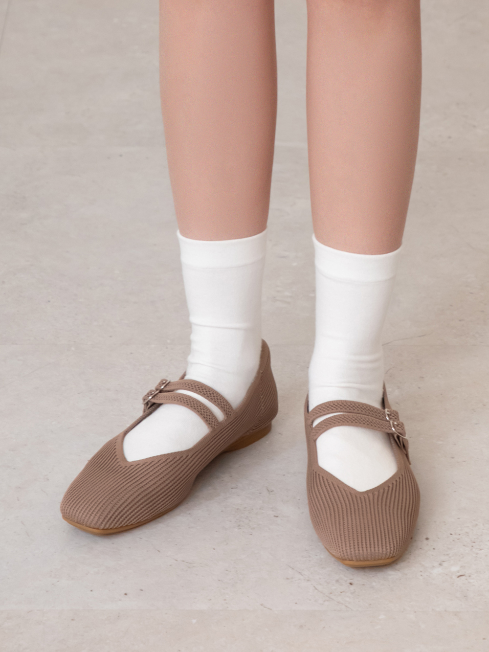 【3D零感雲織鞋】雙帶方頭瑪莉珍鞋 摩卡色