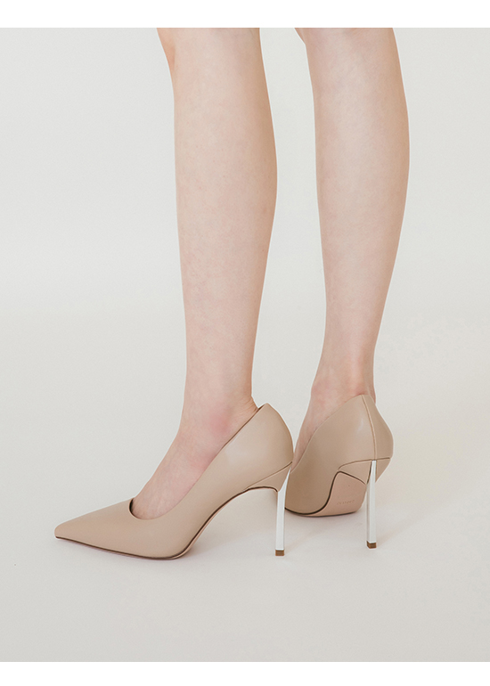 Plain Pointed Toe 9cm High-Heels Beige