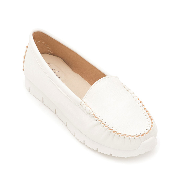 MIT Plain Platform Moccasins White