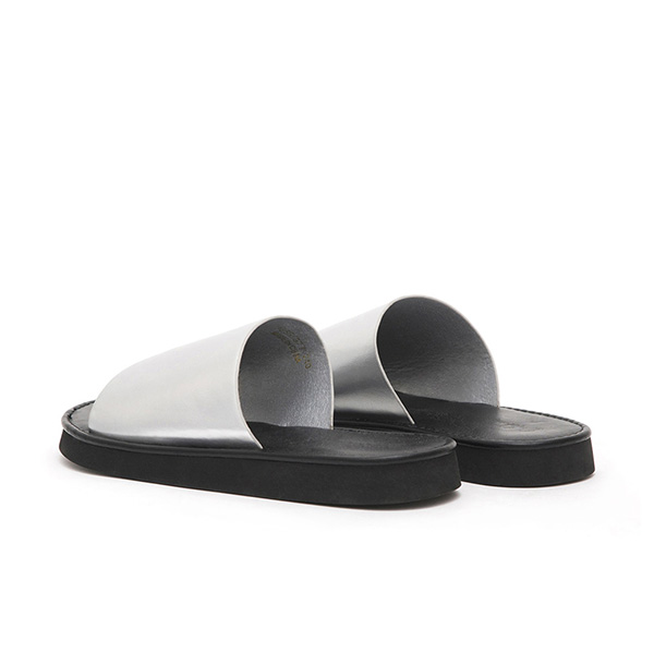 Minimalist Wide Strap Thick Sole Slippers Silver