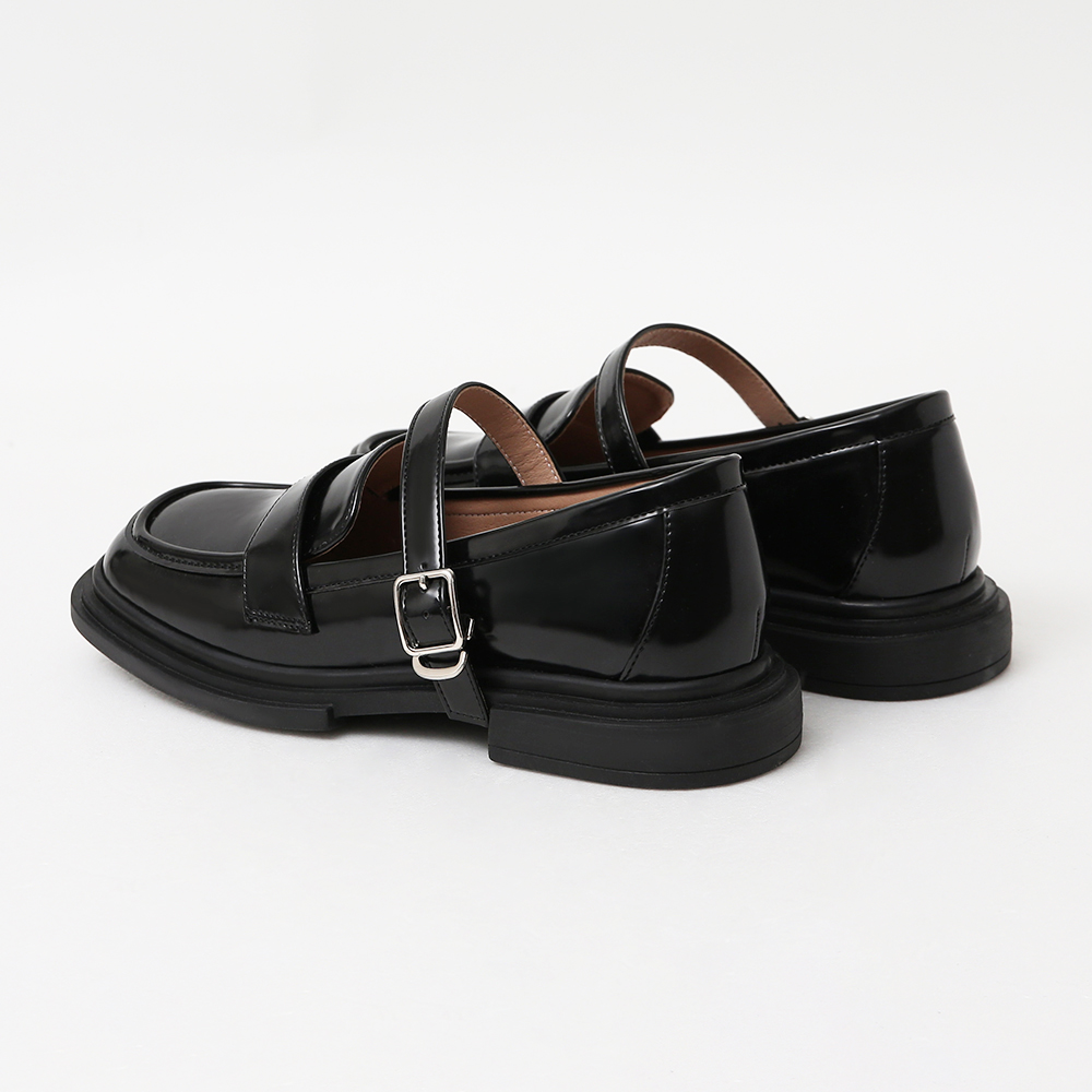 Square Heell Loafers Mary Jane Shoes Black