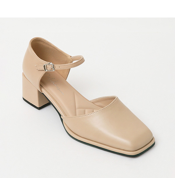 4D Cushioned Square Heel Cut-out Mary Jane Shoes Almond