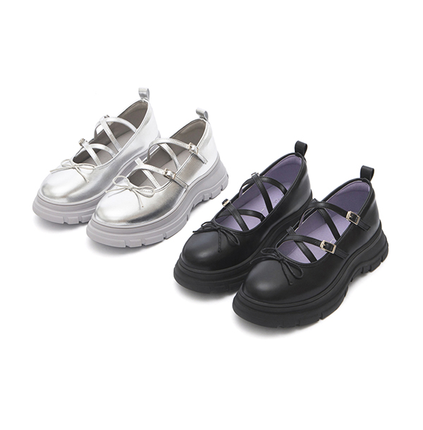 浪漫圈粉蝴蝶結交叉帶瑪莉珍鞋 銀