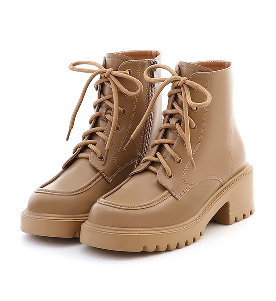 Lightweight Thick Sole Lace-Up Ankle Boots Beige