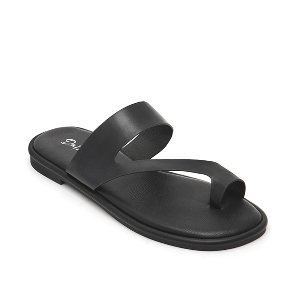 Diagonal Strap Soft Toe Loop Sandals Black