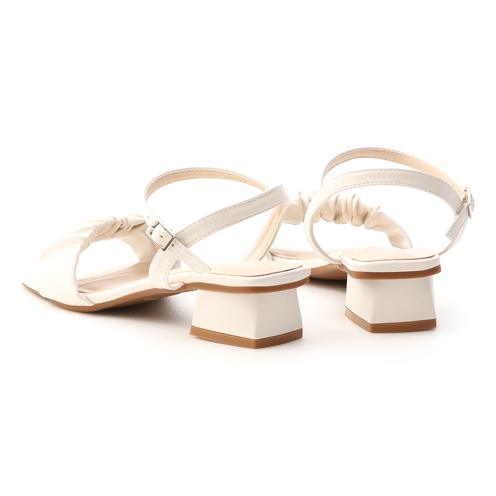 Ruched Detail Ankle Strap Sandals French Vanilla White