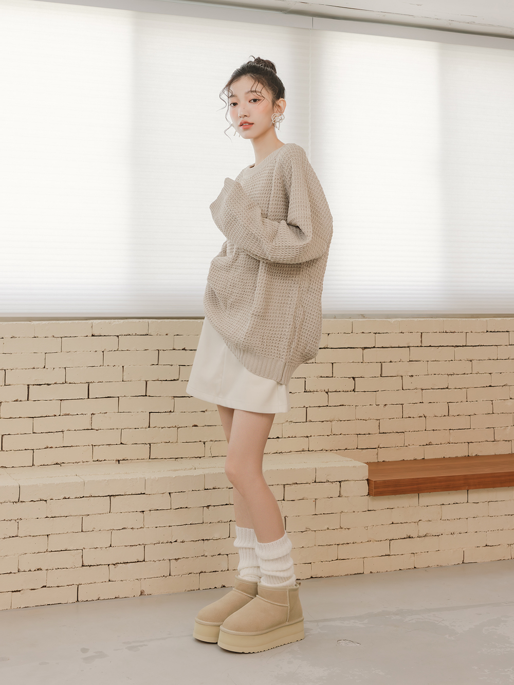 冬戀5cm增高底真皮短筒雪靴 沙色