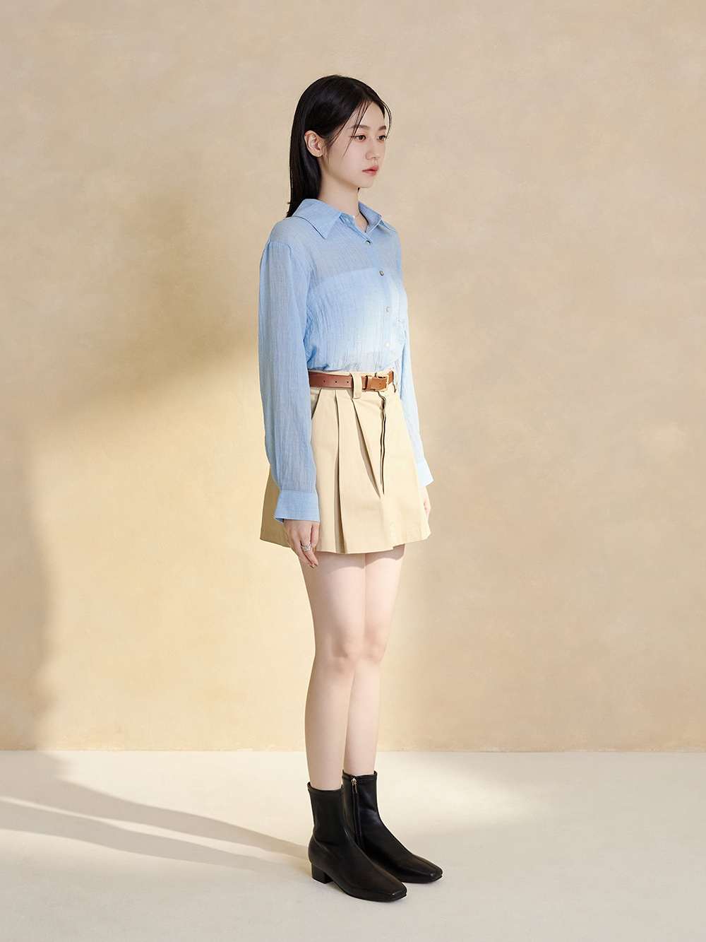 人氣指標中車線方頭低跟瘦瘦靴 時尚黑