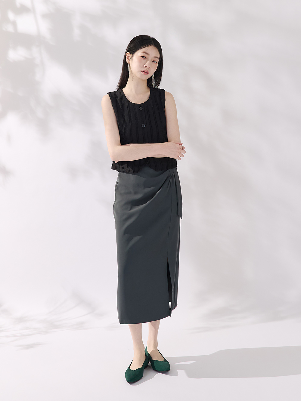 【3D零感雲織鞋】小V口尖頭通勤包鞋 森林綠