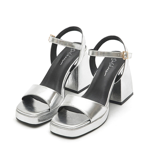 Single-Strap High-Heeled Platform Sandals Silver