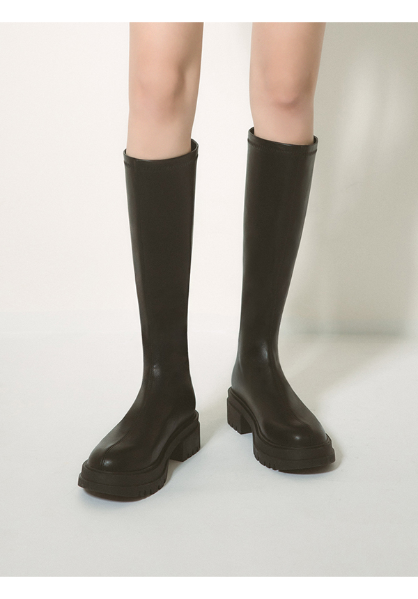 Plain Thick Sole Tall Boots Black