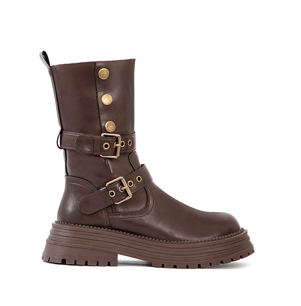 復古騎士釦環排釦機車短靴 咖啡