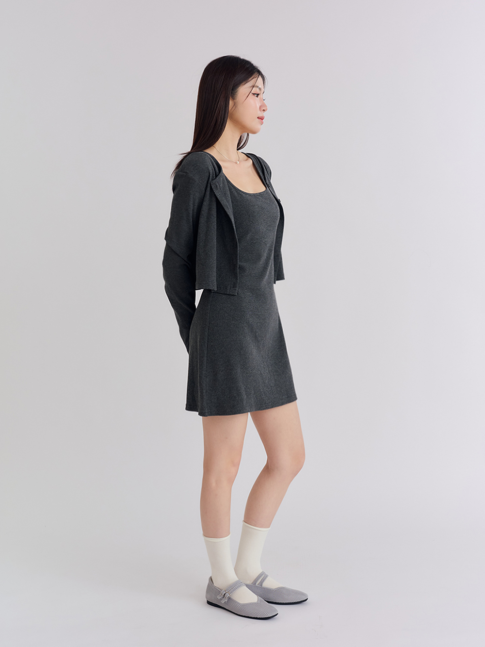 【3D零感雲織鞋】雙帶方頭瑪莉珍鞋 象牙灰