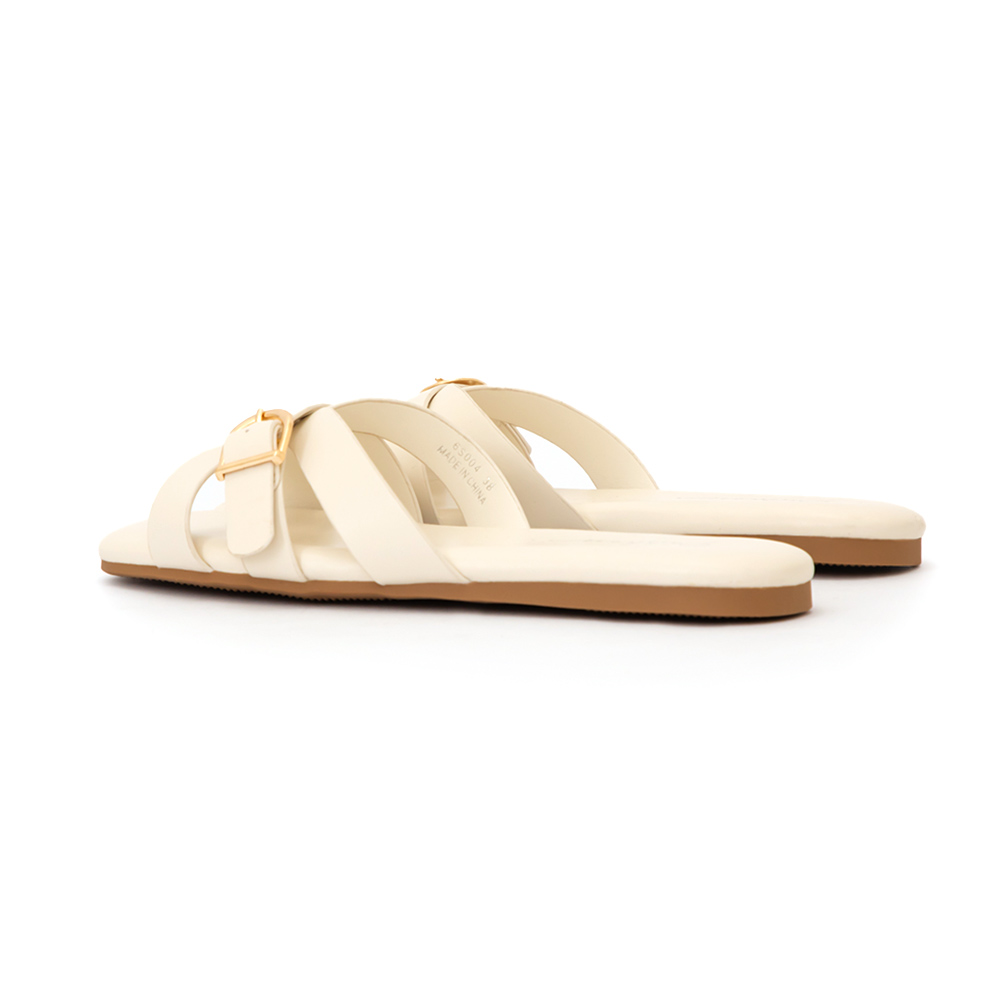 陽光海岸D型釦環平底拖鞋 白