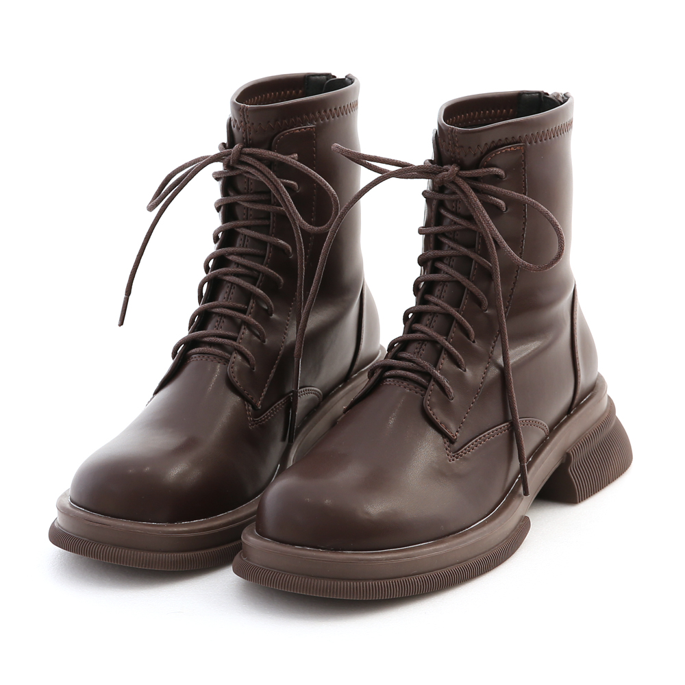 Soft Leather Round Toe Martin Boots Dark Brown