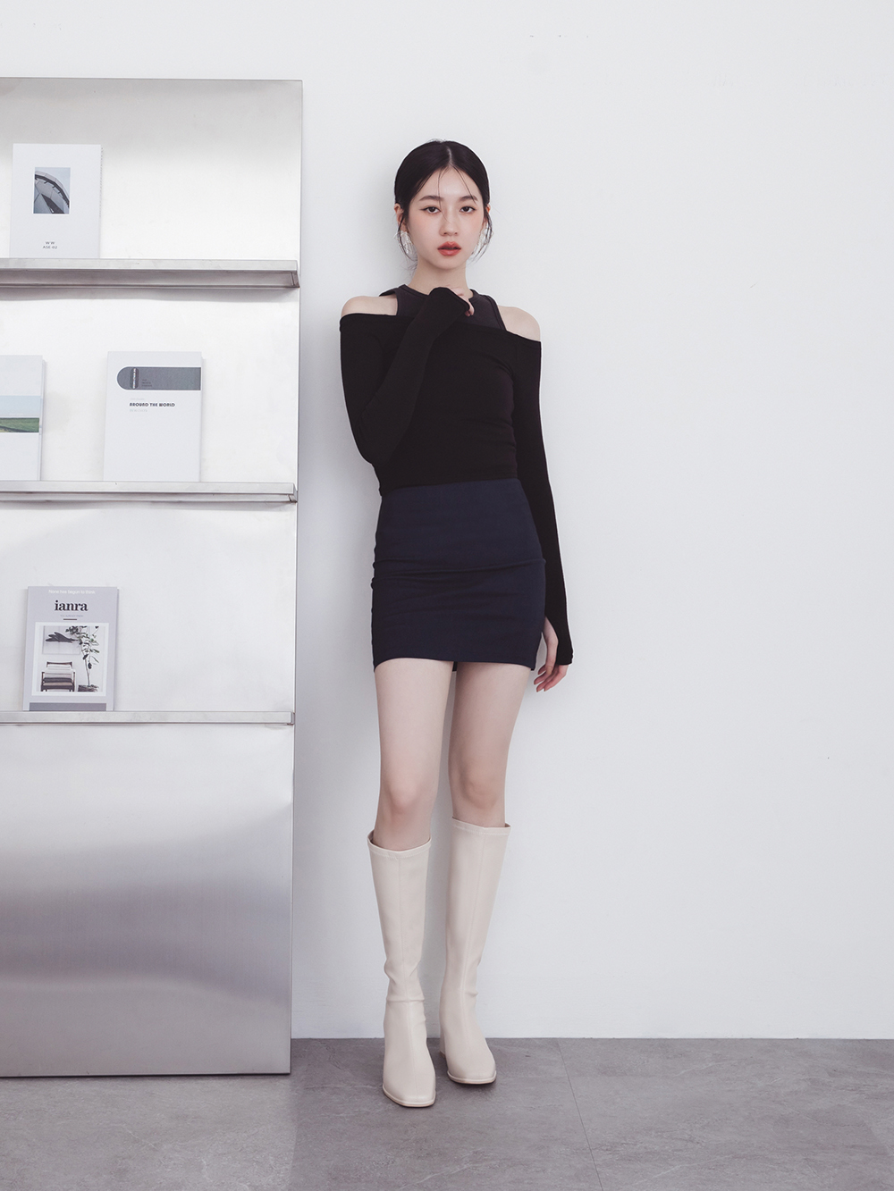 神級美腿．素面方頭高跟瘦瘦長靴 香草米