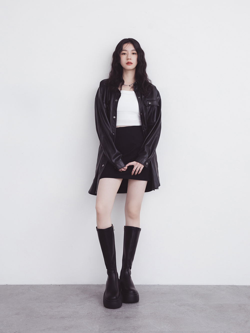 時髦大長腿．Plus級加厚鬆糕底瘦瘦長靴 時尚黑