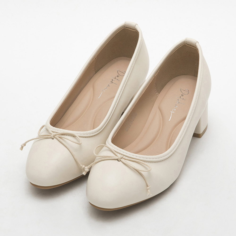 4D Cushioned Mid-Heel Ballets Shoes Beige