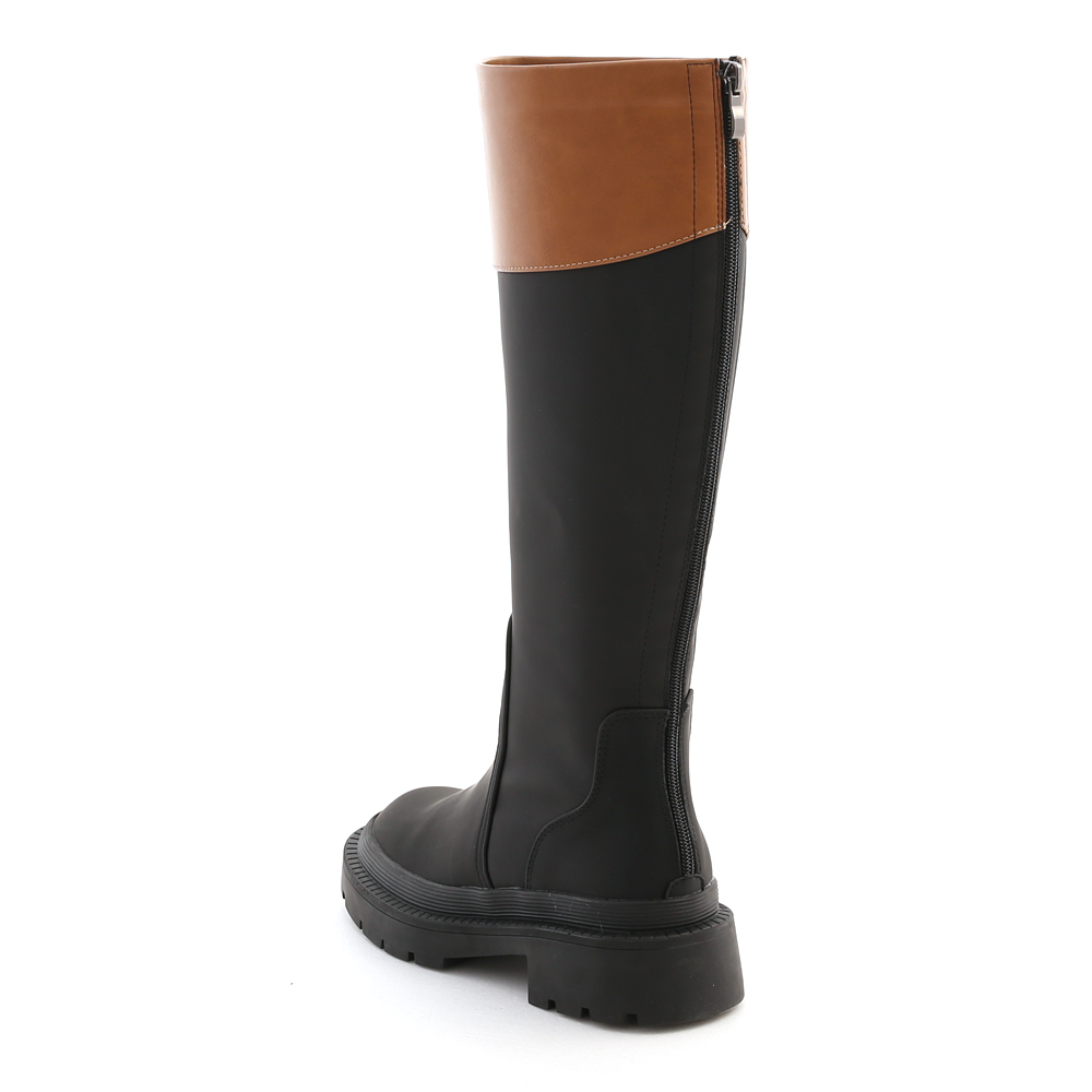 Dual Material Military-Style Under-The-Knee Boots Brown