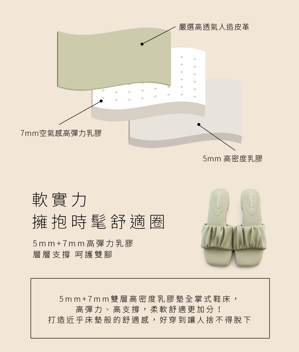 Q萌軟軟.雲朵抓皺小床墊涼拖鞋 奶茶杏