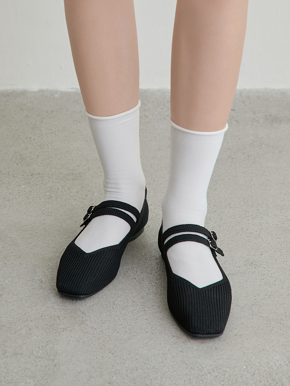 【3D零感雲織鞋】雙帶方頭瑪莉珍鞋 午夜黑