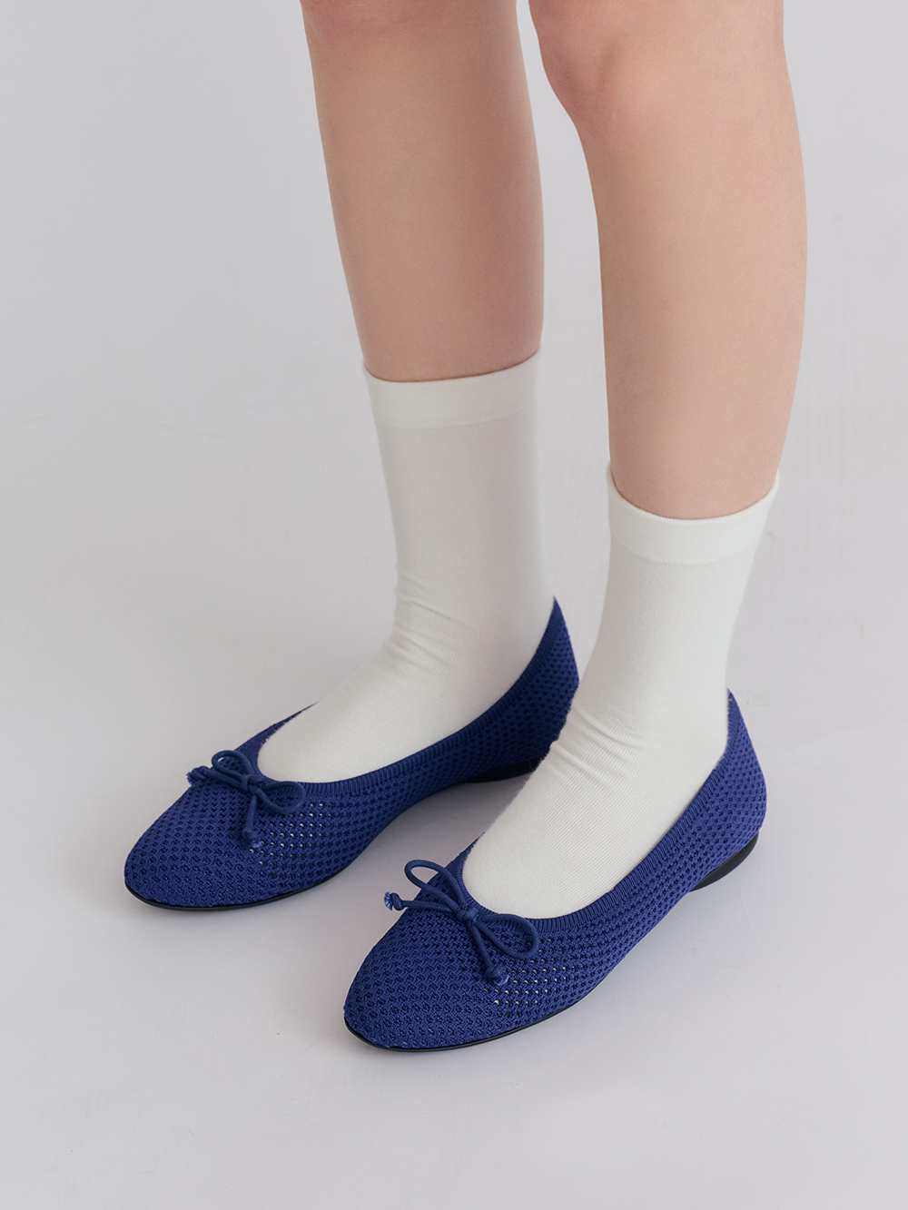 【3D零感雲織鞋】蝴蝶結圓頭芭蕾娃娃鞋 皇家藍