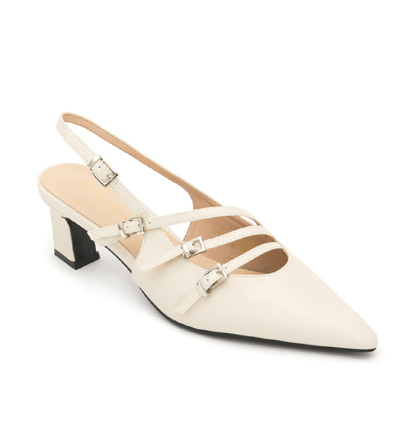 Three-Strap Pointed-Toe Slingback Heels 米