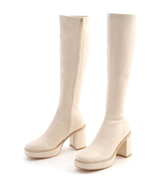 Thick Platform Under-The-Knee Boots French Vanilla White