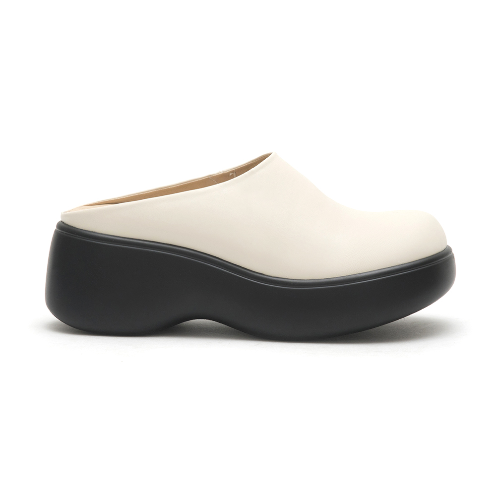 Plain Lightweight Thick Sole Mules Beige