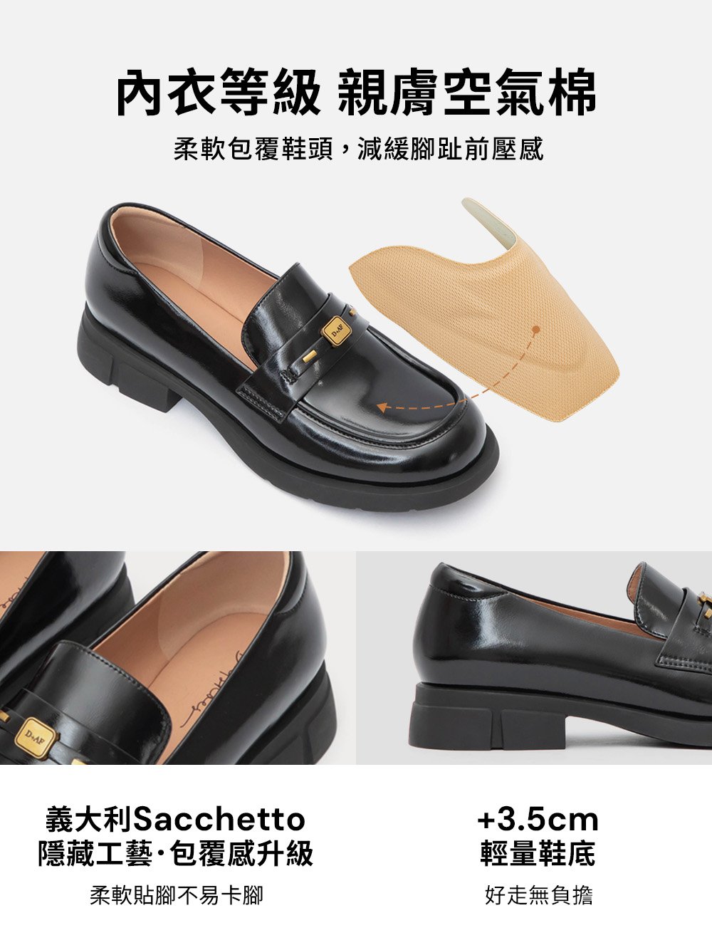 【真皮系列】溫莎公爵小金磚軟底樂福鞋 黑色