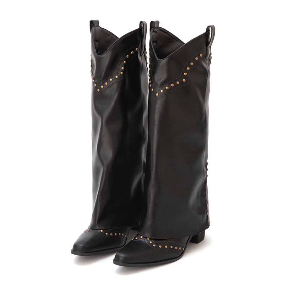 星光鉚釘V口復古西部褲管靴 時尚黑