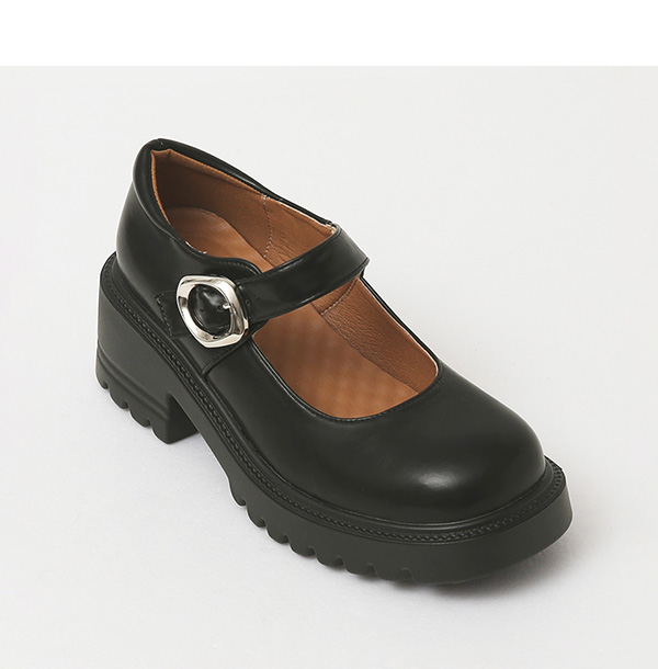 Metal Buckle Lightweight Thick Sole Mary Jane Shoes Black